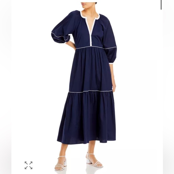 STAUD Demi Tiered Dress - size Medium- brand new with tags - Navy and white - Picture 2 of 10